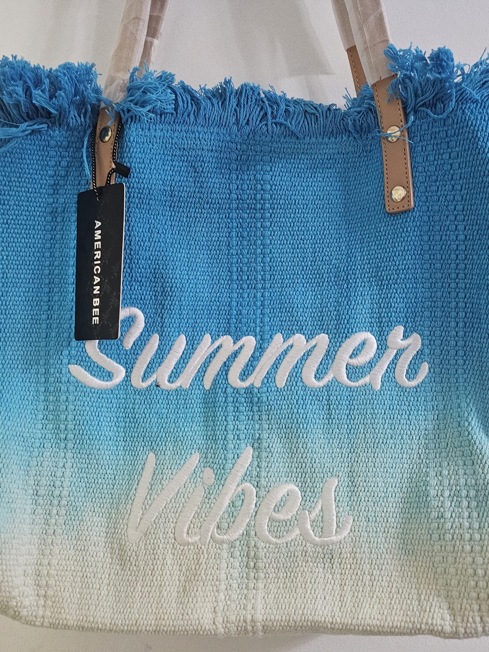 American Bee Sky Blue Ombre Fringe Tote - Summer Vibes - Picture 2 of 7